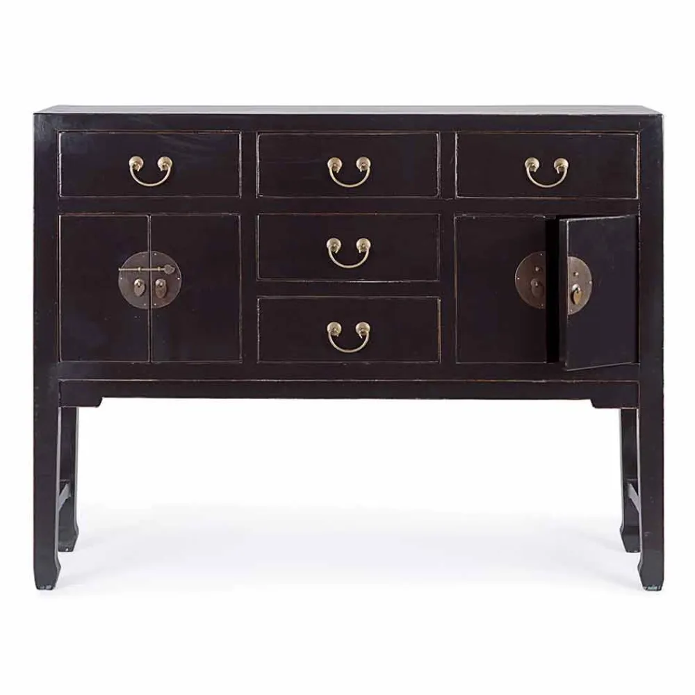 Viadurini Living Konsolentisch Flur-Vintage Design Black Elm Wood Konsolentisch 5 Schubladen Homemotion - Sonten