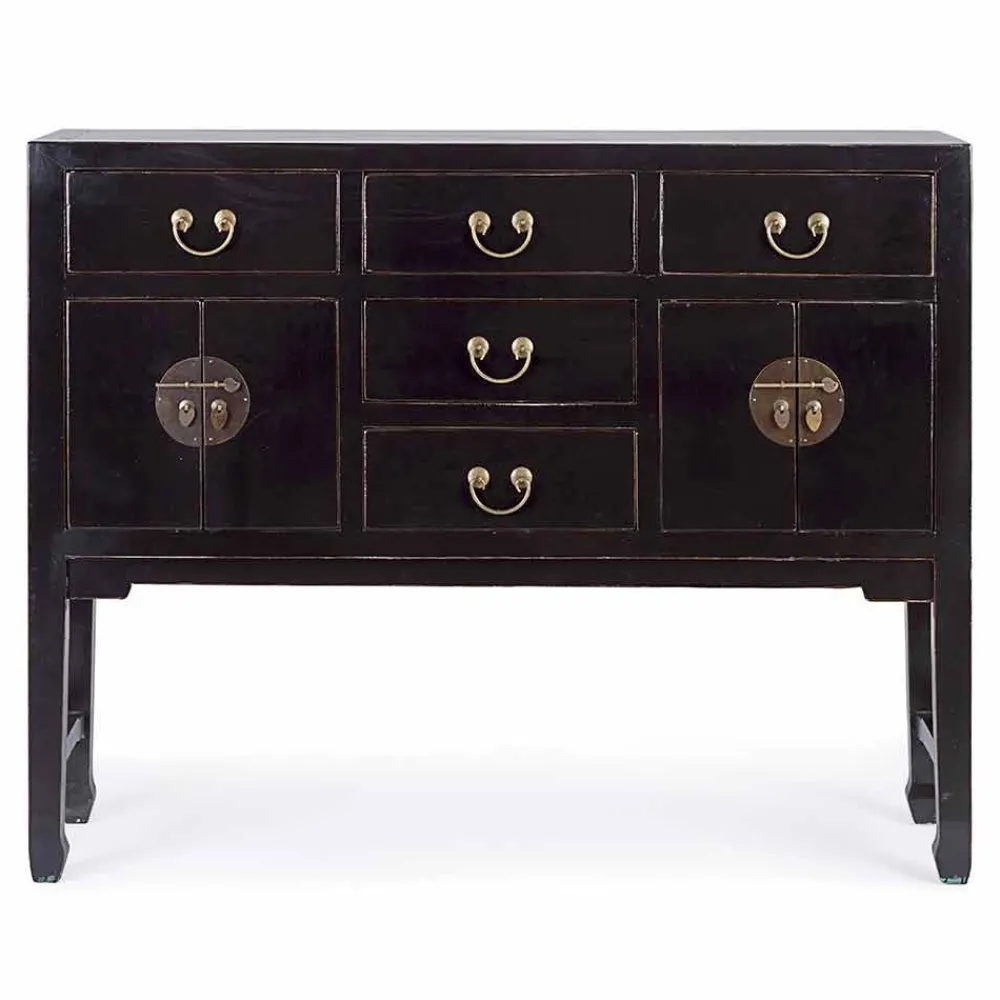 Viadurini Living Konsolentisch Flur-Vintage Design Black Elm Wood Konsolentisch 5 Schubladen Homemotion - Sonten