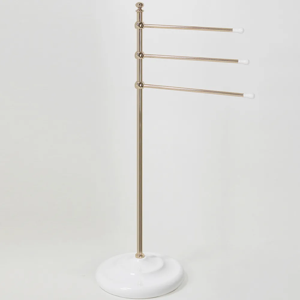 Viadurini Bathroom Badetuchhalter-Vintage Handtuchständer mit 3 Armen aus Messing und Keramik - Lyon