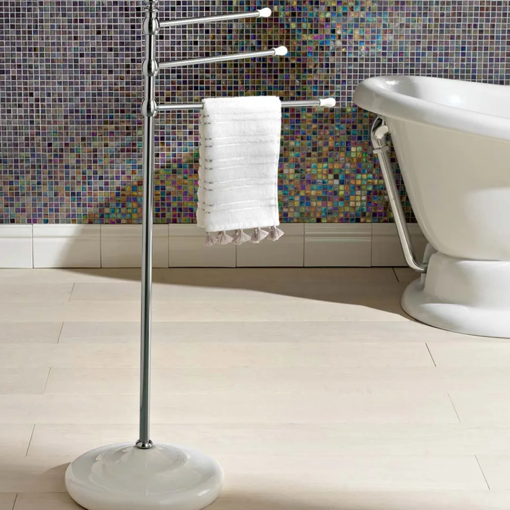 Viadurini Bathroom Badetuchhalter-Vintage Handtuchständer mit 3 Armen aus Messing und Keramik - Lyon