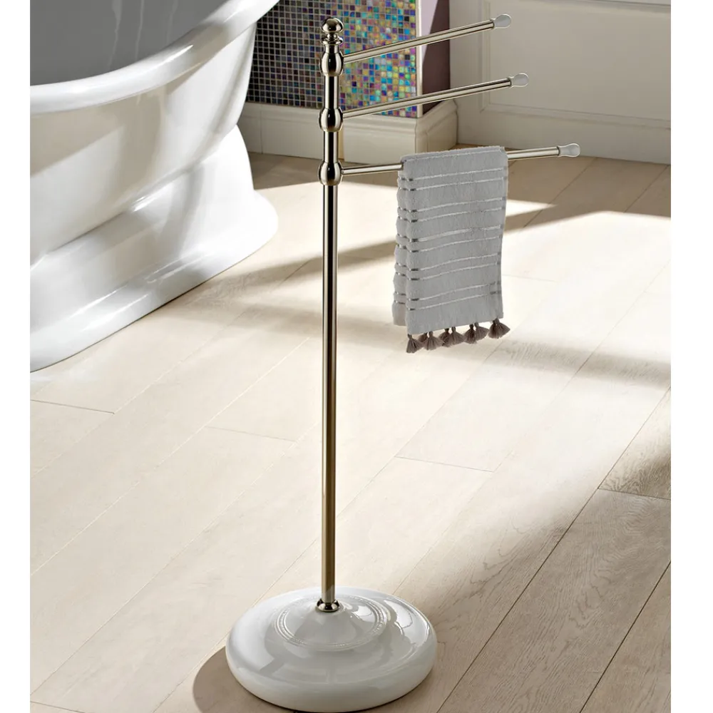 Viadurini Bathroom Badetuchhalter-Vintage Handtuchständer mit 3 Armen aus Messing und Keramik - Lyon