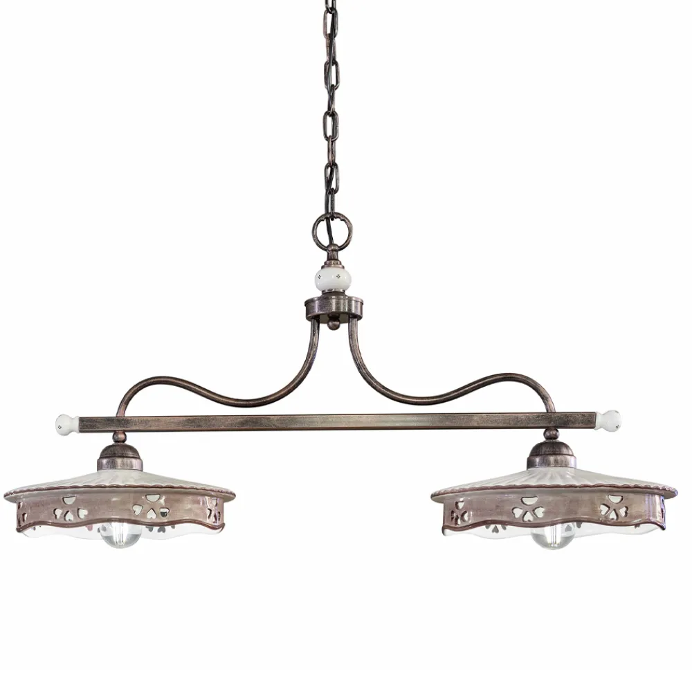 Ferroluce Pendelleuchten Vintage-Vintage Hängelampe 2 Lichter aus handgefertigter Eisenkeramik - Alessandria