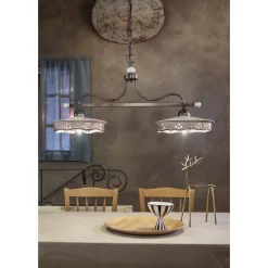Ferroluce Pendelleuchten Vintage-Vintage Hängelampe 2 Lichter aus handgefertigter Eisenkeramik - Alessandria