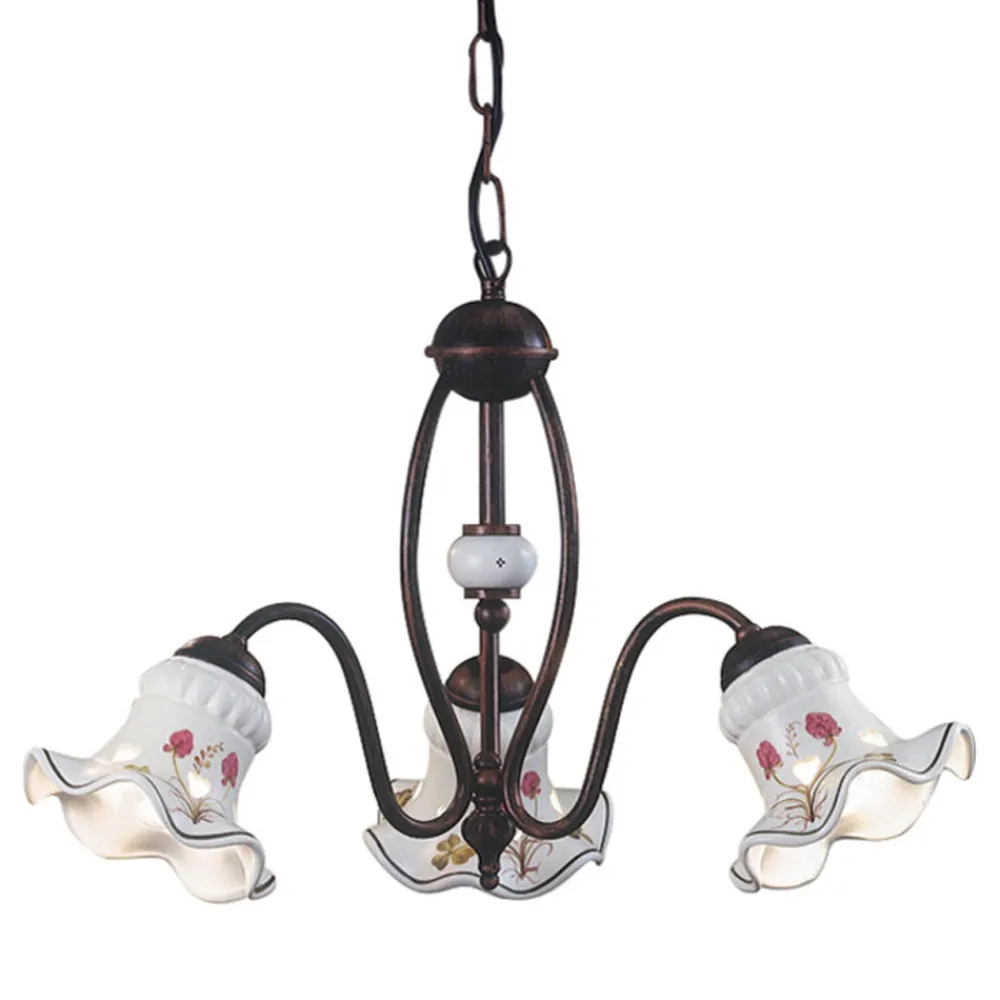 Ferroluce Vintage Kronleuchter-Vintage Kronleuchter 3 oder 5 Lichter aus Eisen und handbemalter Keramik - Chieti