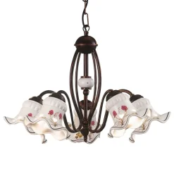 Ferroluce Vintage Kronleuchter-Vintage Kronleuchter 3 oder 5 Lichter aus Eisen und handbemalter Keramik - Chieti