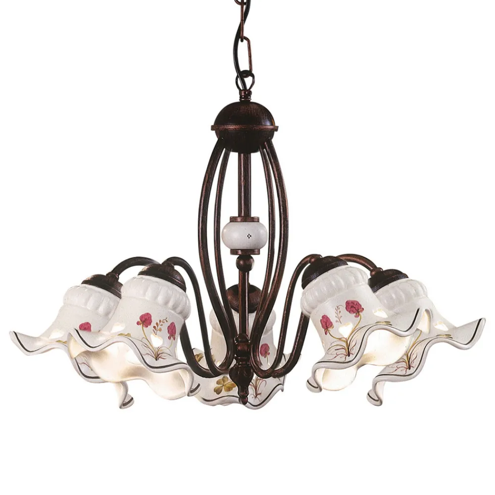 Ferroluce Vintage Kronleuchter-Vintage Kronleuchter 3 oder 5 Lichter aus Eisen und handbemalter Keramik - Chieti