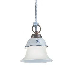 Ferroluce Pendelleuchten Vintage-Vintage 3-Licht-Hängelampe aus Eisen, Glas und Keramik - Ferrara