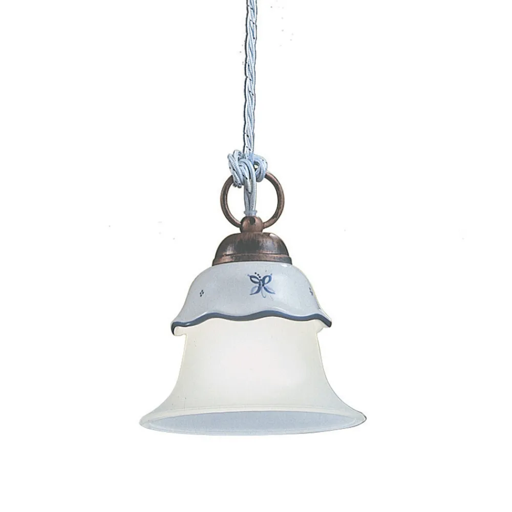 Ferroluce Pendelleuchten Vintage-Vintage 3-Licht-Hängelampe aus Eisen, Glas und Keramik - Ferrara