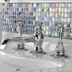 Viadurini Bathroom Waschbeckenarmaturen-Vintage 3-Loch Waschtischarmatur aus Vintage Messing Made in Italy - Elisea