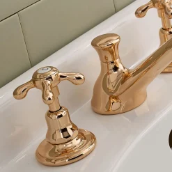 Viadurini Bathroom Waschbeckenarmaturen-Vintage 3-Loch Waschtischarmatur aus Messing Made in Italy - Klarisa