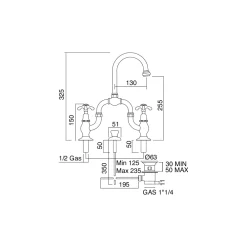 Viadurini Bathroom Waschbeckenarmaturen-Vintage Mischergruppe für Brückenwaschbecken aus Messing Made in Italy - Klarisa