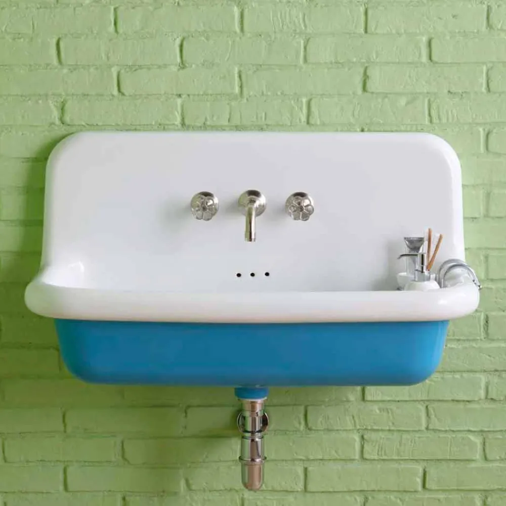 Viadurini Bathroom Vintage Waschbecken|Farbige Waschbecken-Vintage rechteckige Wandwaschbecken aus Keramik, Henry