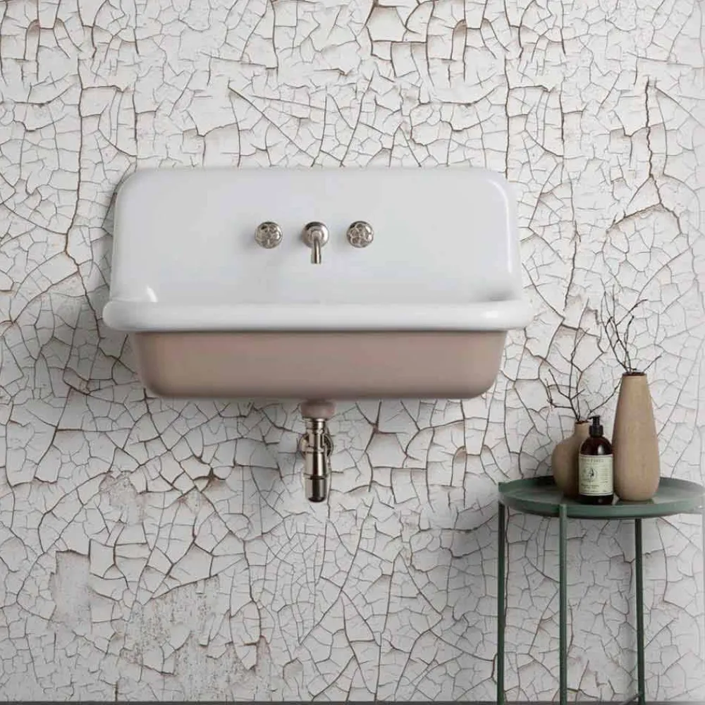 Viadurini Bathroom Vintage Waschbecken|Farbige Waschbecken-Vintage rechteckige Wandwaschbecken aus Keramik, Henry