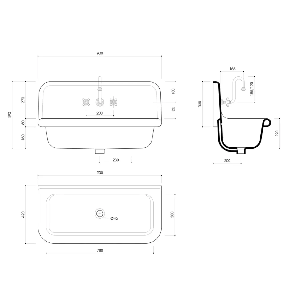 Viadurini Bathroom Vintage Waschbecken|Farbige Waschbecken-Vintage rechteckige Wandwaschbecken aus Keramik, Henry