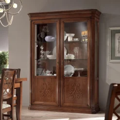 Viadurini Classic Vitrinen-Vitrine aus Holz mit patiniertem Walnuss-Finish und Liliendekor, hergestellt in Italien – Damen