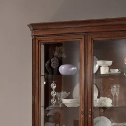 Viadurini Classic Vitrinen-Vitrine aus Holz mit patiniertem Walnuss-Finish und Liliendekor, hergestellt in Italien – Damen