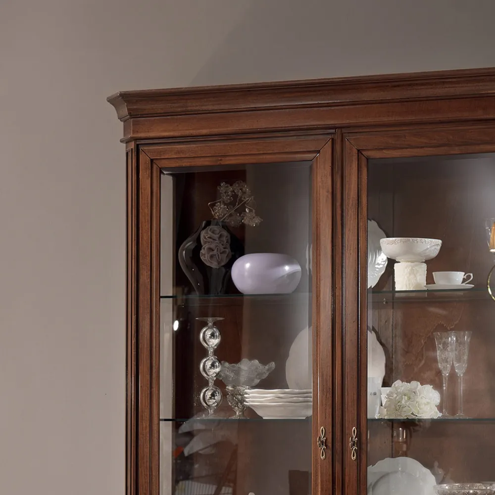 Viadurini Classic Vitrinen-Vitrine aus Holz mit patiniertem Walnuss-Finish und Liliendekor, hergestellt in Italien – Damen