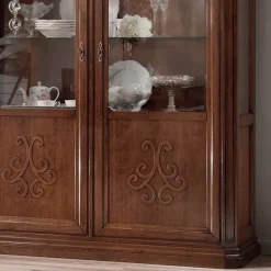 Viadurini Classic Vitrinen-Vitrine aus Holz mit patiniertem Walnuss-Finish und Liliendekor, hergestellt in Italien – Damen