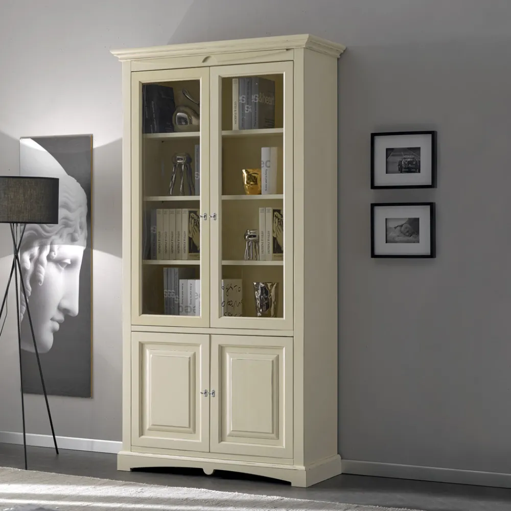 Viadurini Classic Vitrinen-Vitrine mit 2 Holztüren und 2 Glastüren Made in Italy – Fenrir