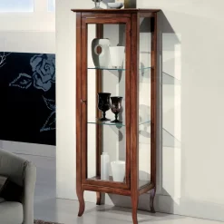 Viadurini Classic Vitrinen-Vitrine mit Glasböden und gepolsterter Rückseite, hergestellt in Italien – Assur