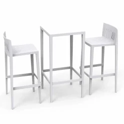 Vondom Garten Beistelltisch-Spritz Outdoor-Set mit Tisch und 2 weißen Hockern, modernes Design