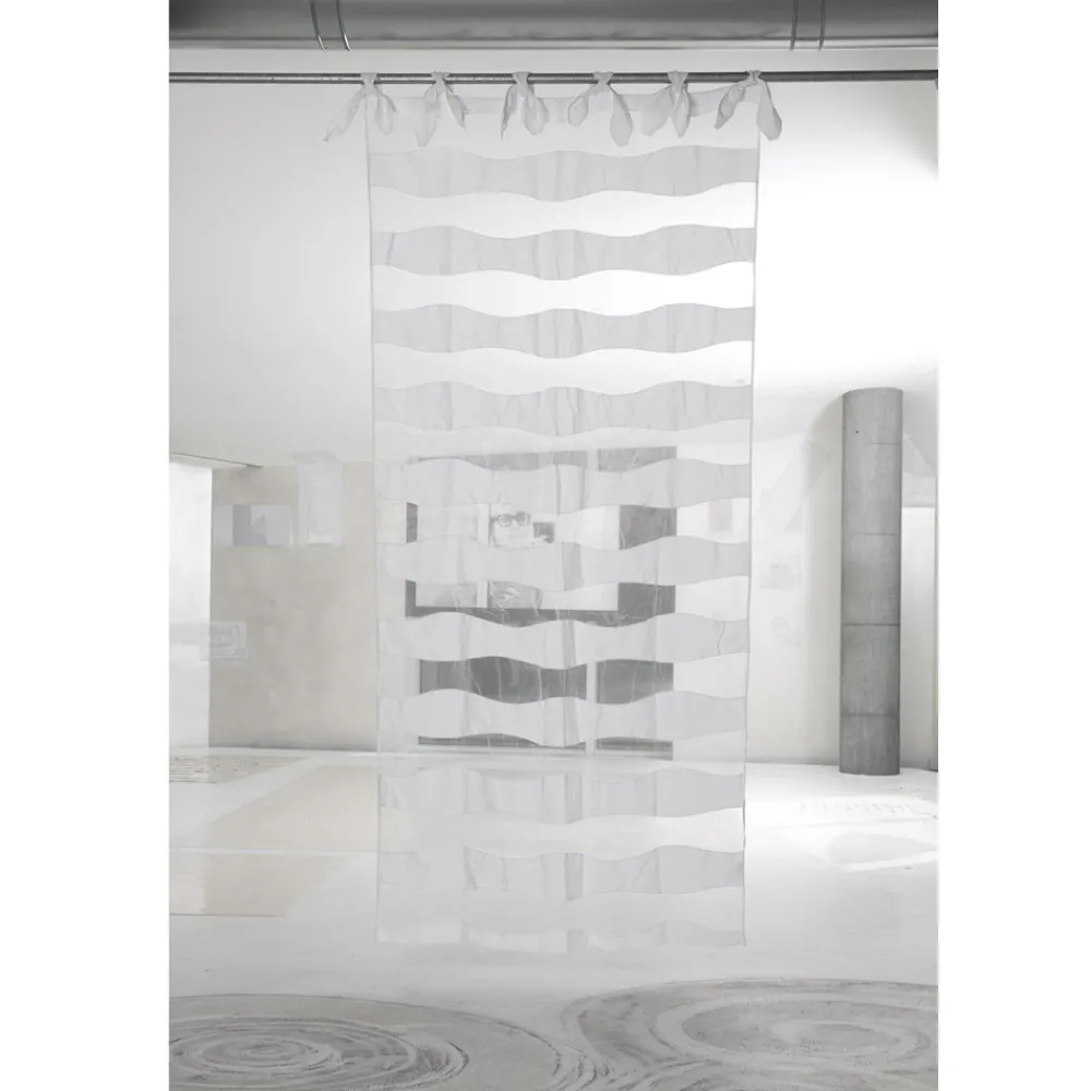 Viadurini Textile Leinenvorhänge-Vorhang aus weißem Leinen und Organza mit Stickerei von elegantem Design - Oceanomare