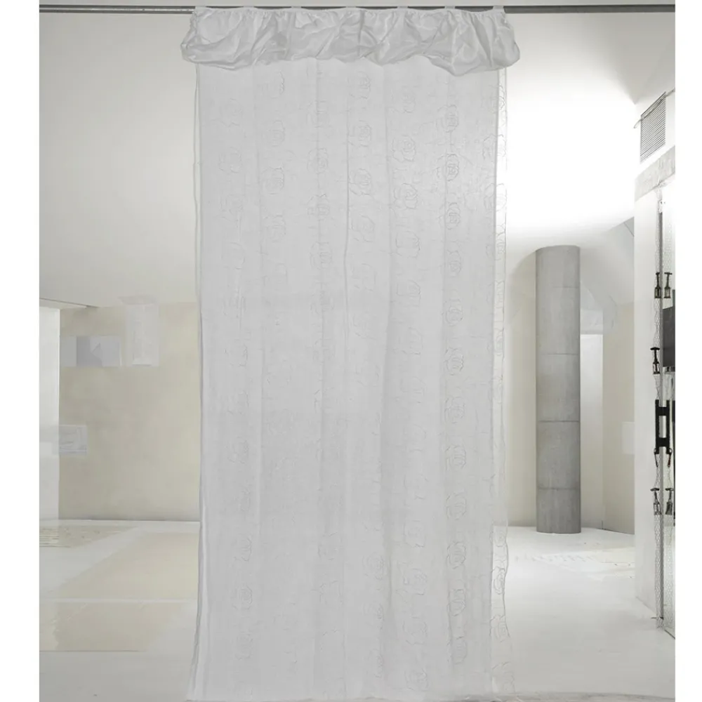 Viadurini Textile Leinenvorhänge-Vorhang aus weißem Leinen und Organza mit eleganter Rosenstickerei - Mariarosa