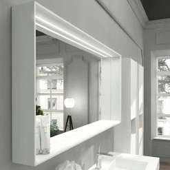 Viadurini Bathroom Wandspiegel-Wand-Badezimmerspiegel mit LED-Licht und Holzrahmen Made in Italy - Geppio