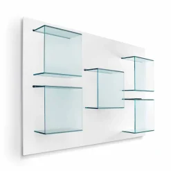 Viadurini Decor Moderne Design Bücherregale-Wandbücherregal mit weißer Holzplatte und Glasböden - Basil