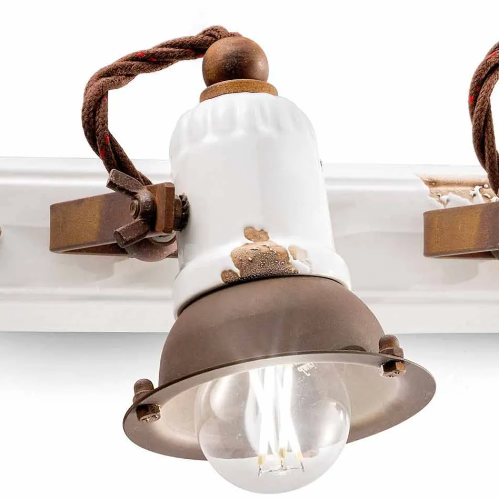 Ferroluce Vintage Wandleuchten-Wandlampe 3-Strahler verstellbar aus Keramik und Metall Lacey