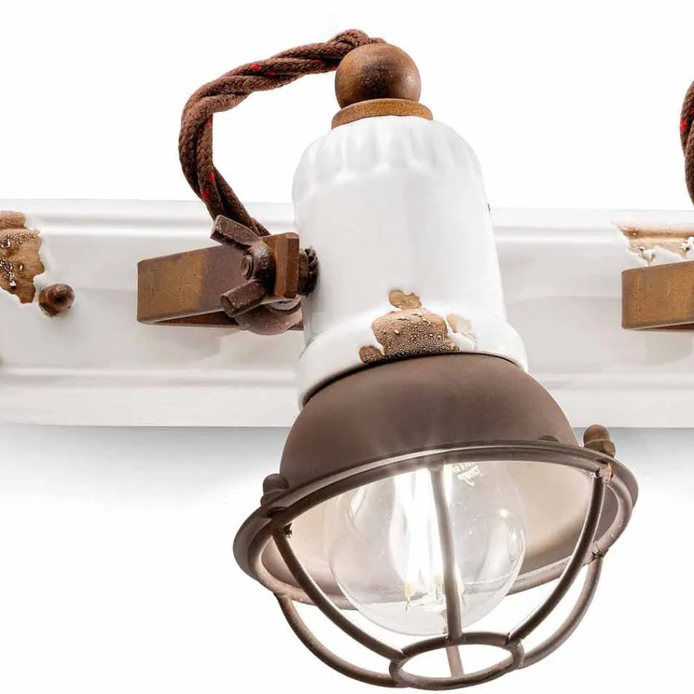 Ferroluce Vintage Wandleuchten-Wandlampe 3-Strahler verstellbar aus Keramik und Metall Lacey