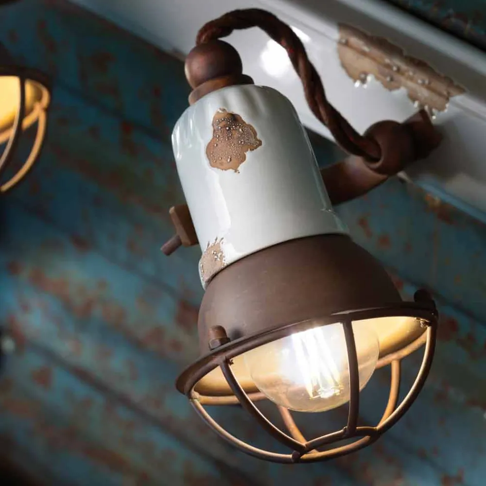 Ferroluce Vintage Wandleuchten-Wandlampe 3-Strahler verstellbar aus Keramik und Metall Lacey