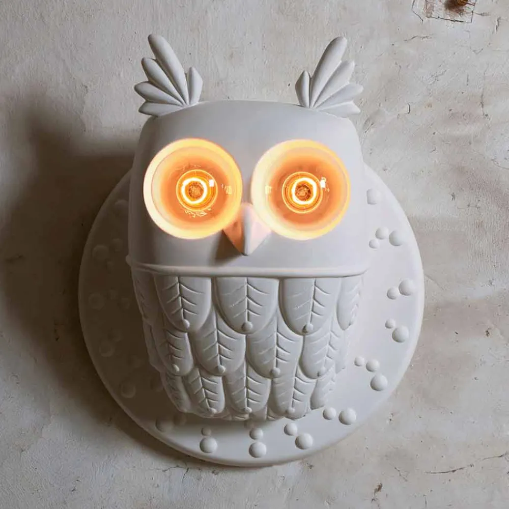 Viadurini Lighting Design Wandleuchten-Wandleuchte 2 Lichter in Matt White Ceramic Modern Design Owl - Owl