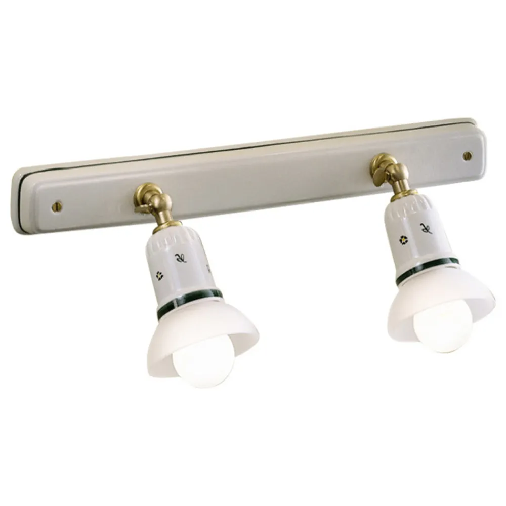 Ferroluce Vintage Wandleuchten-Wandleuchte 2 oder 3 Strahler Messing und handbemalte Keramik - Savona