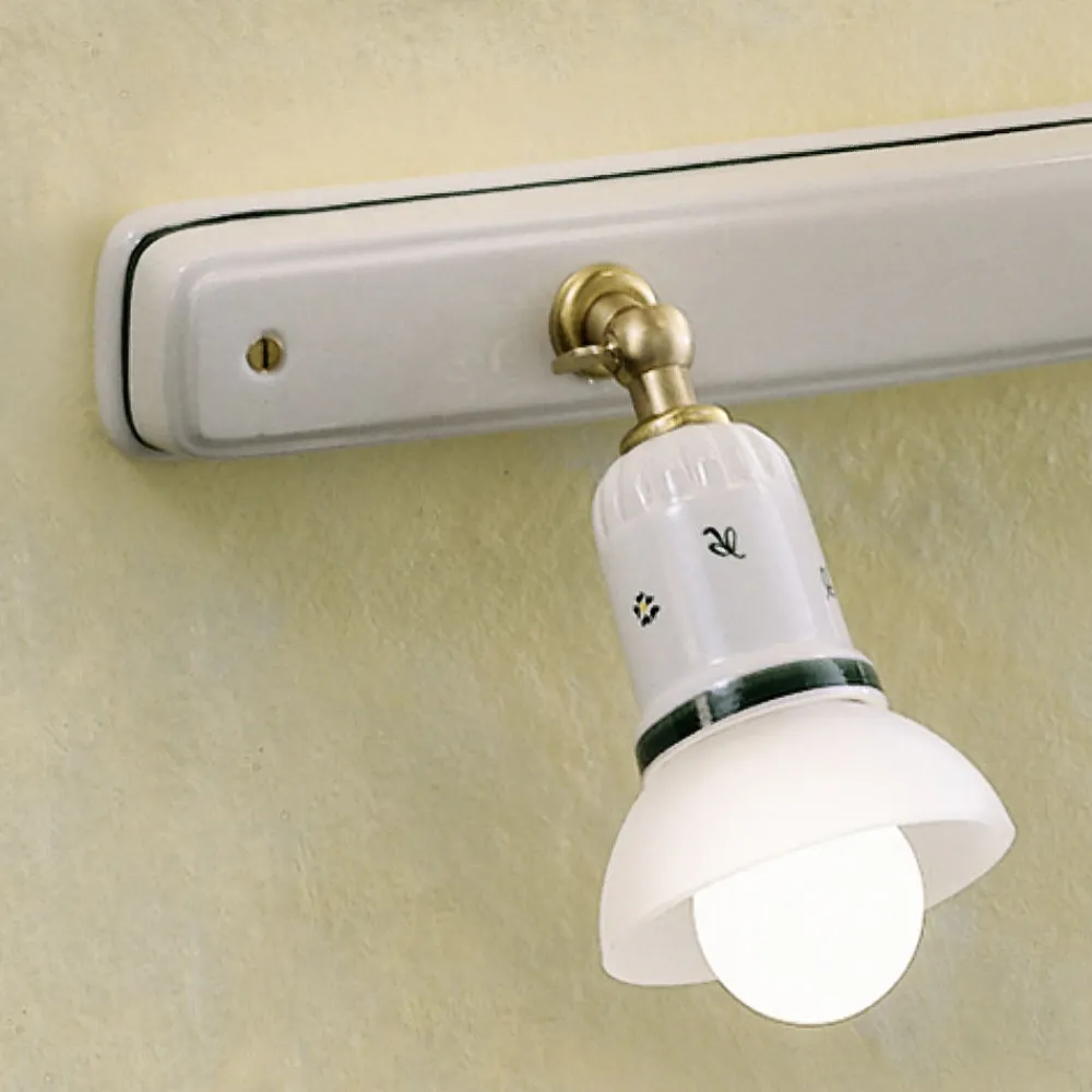 Ferroluce Vintage Wandleuchten-Wandleuchte 2 oder 3 Strahler Messing und handbemalte Keramik - Savona