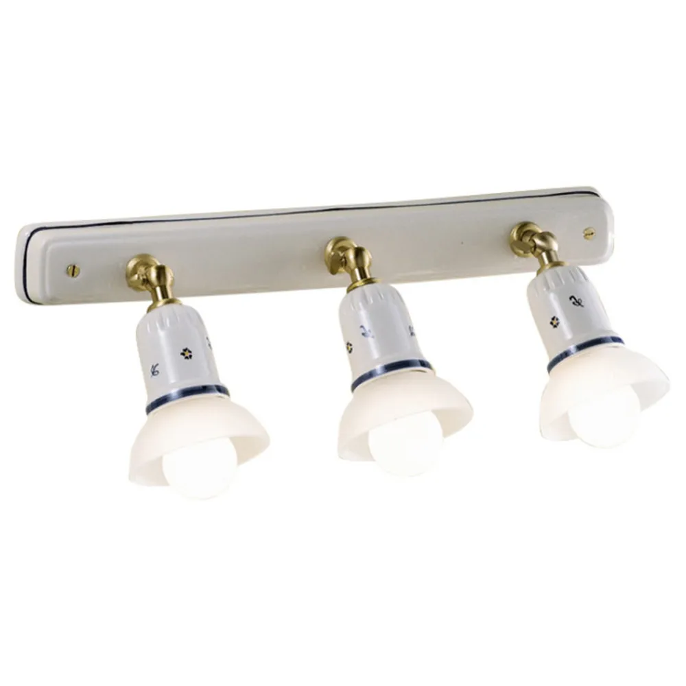 Ferroluce Vintage Wandleuchten-Wandleuchte 2 oder 3 Strahler Messing und handbemalte Keramik - Savona