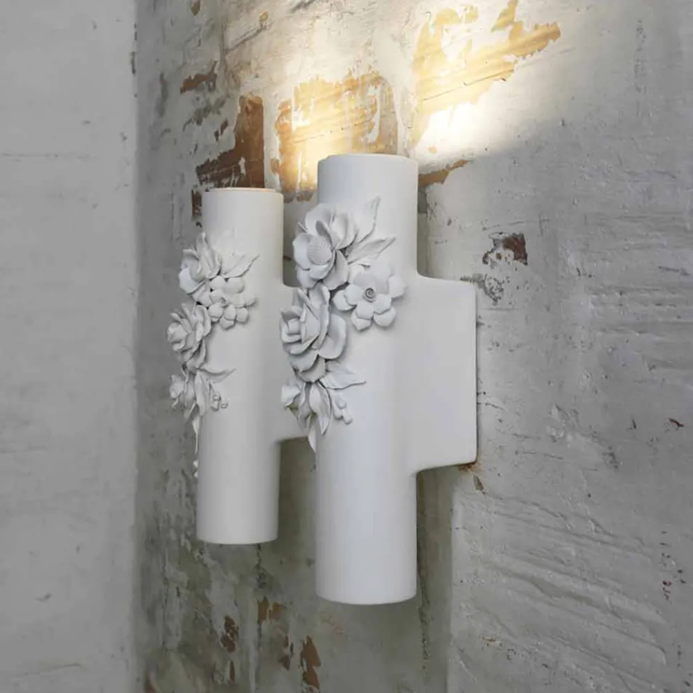 Viadurini Lighting Design Wandleuchten-Wandleuchte aus mattweißer Keramik mit dekorativen Blumen - Revolution