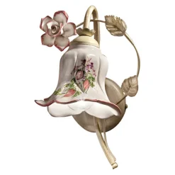 Ferroluce Vintage Wandleuchten-Wandleuchte aus Metall und handverzierter Keramik mit Rose - Pisa