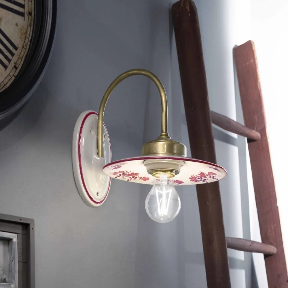Ferroluce Vintage Wandleuchten-Wandleuchte im Vintage-Design aus Eisen und handbemalter Keramik - Asti