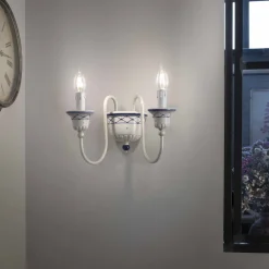 Ferroluce Vintage Wandleuchten-Wandleuchte mit 2 Lichtern aus Keramik und handbemaltem Messing - Sanremo