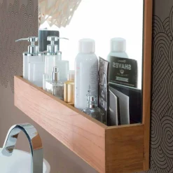 Viadurini Bathroom Wandspiegel|Badspiegel-Wandspiegel mit Struktur und Ablagefach aus Teakholz - Palima