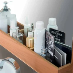 Viadurini Bathroom Wandspiegel|Badspiegel-Wandspiegel mit Struktur und Ablagefach aus Teakholz - Palima