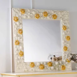Viadurini Classic Wandspiegel-Wandspiegel Rahmen weiß mit goldenen Rosen verziert Flower