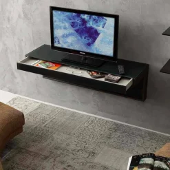 Viadurini Living Tv-Möbel-Wand-TV-Schrank aus schwarzem Kristall und Metall Made in Italy - Americio