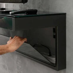 Viadurini Living Tv-Möbel-Wand-TV-Schrank aus schwarzem Kristall und Metall Made in Italy - Americio