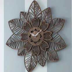 Viadurini Time Design Wanduhren-Wanduhr aus hellem oder dunklem Holz mit modernem Blumenmuster - Aquilegia