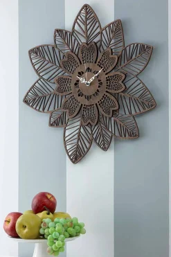 Viadurini Time Design Wanduhren-Wanduhr aus hellem oder dunklem Holz mit modernem Blumenmuster - Aquilegia