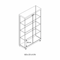 Viadurini Living Anrichte-Wandvitrine aus Glas und weißem Holz, Rädern und beleuchteten Regalen - Armilla