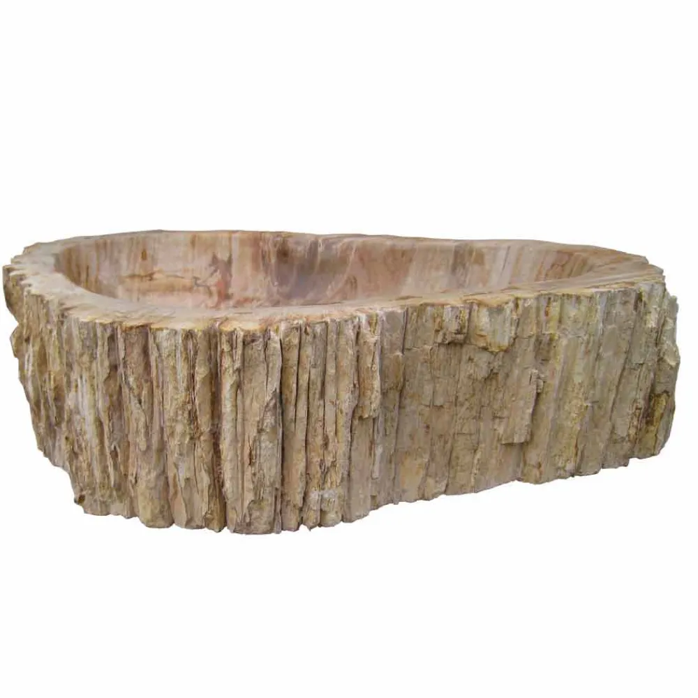 Viadurini Bathroom Steinwaschbecken-Waschbecken Aufsatzwaschbecken aus versteinerten Holz Unikat Goa Design