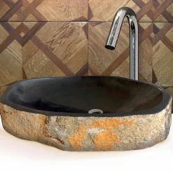 Viadurini Bathroom Steinwaschbecken-Waschbecken Aufsatzwaschbecken Unikat aus Basalt Hassan  Design